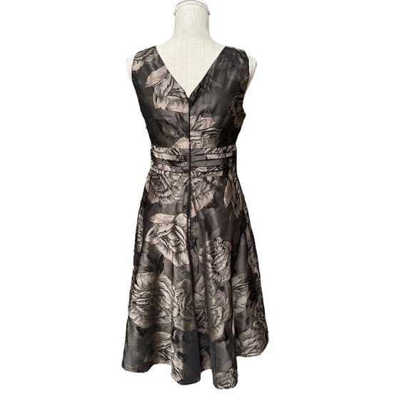 Robbie Bee Women's Brown A-Line Floral Print with Embroideries V-Neck Midi Dress - Picture 3 of 12